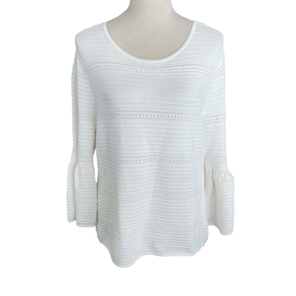 White House Black Market Knit Bell-Sleeve Top Sweater Women L Cozy Preppy Chic